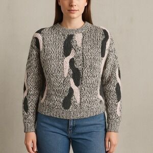 Vintage INDEX Sweater M Gray Pink Chunky Knit Abstract Pattern 80s 90s Pullover‎
